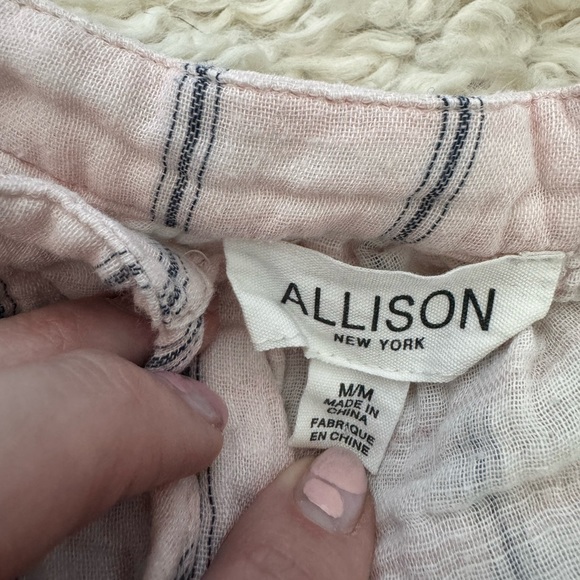 ALLISON NEW YORK Cotton Gauze Button Down Tassel Detail Top - Blush Pink Stripe - Picture 6 of 7
